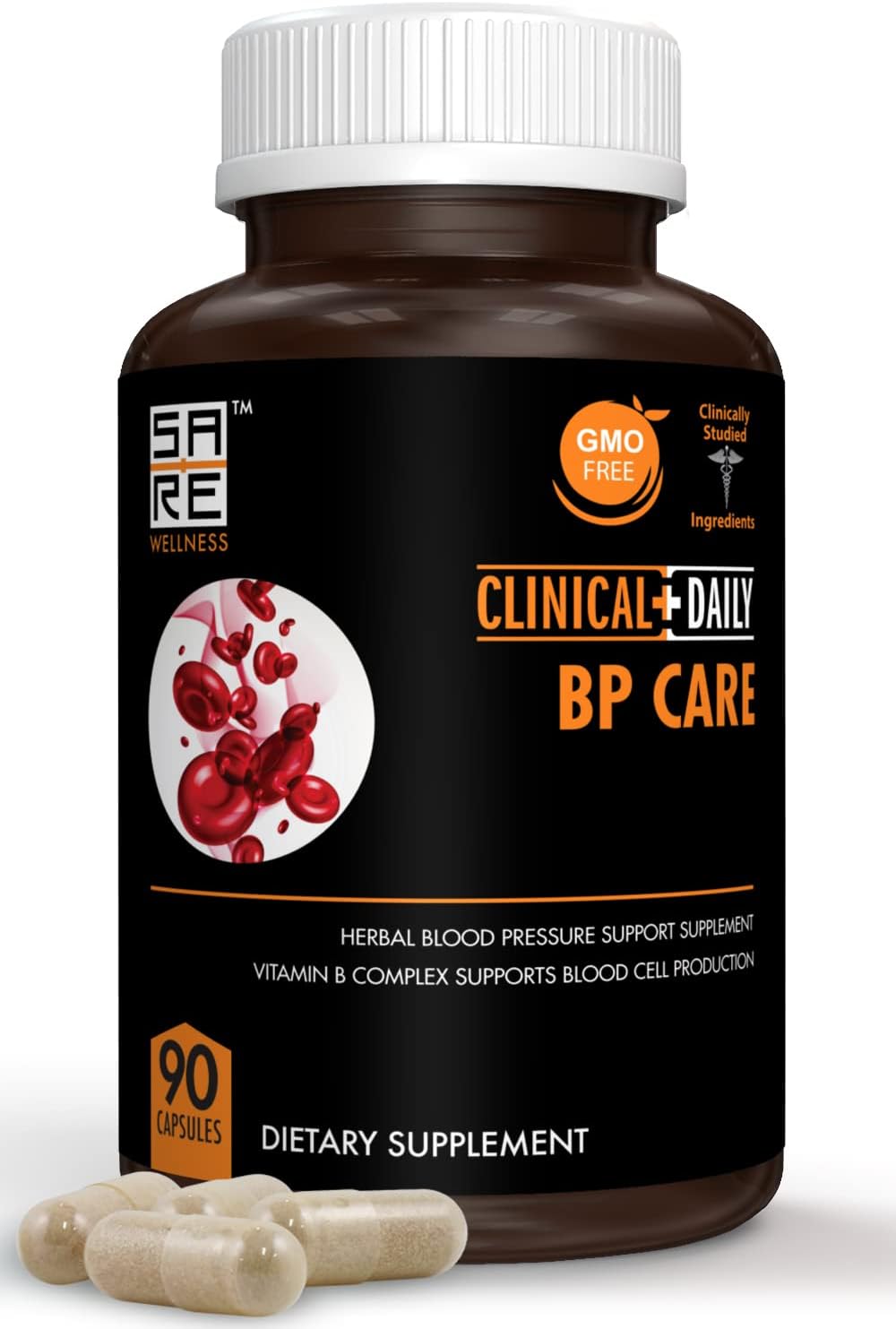 Clinical Daily Blood Pressure Support - Natural Hawthorne Berry Supplement with Folic Acid, Niacin, Garlic, and Vitamins for Heart Health - 90 Capsules
