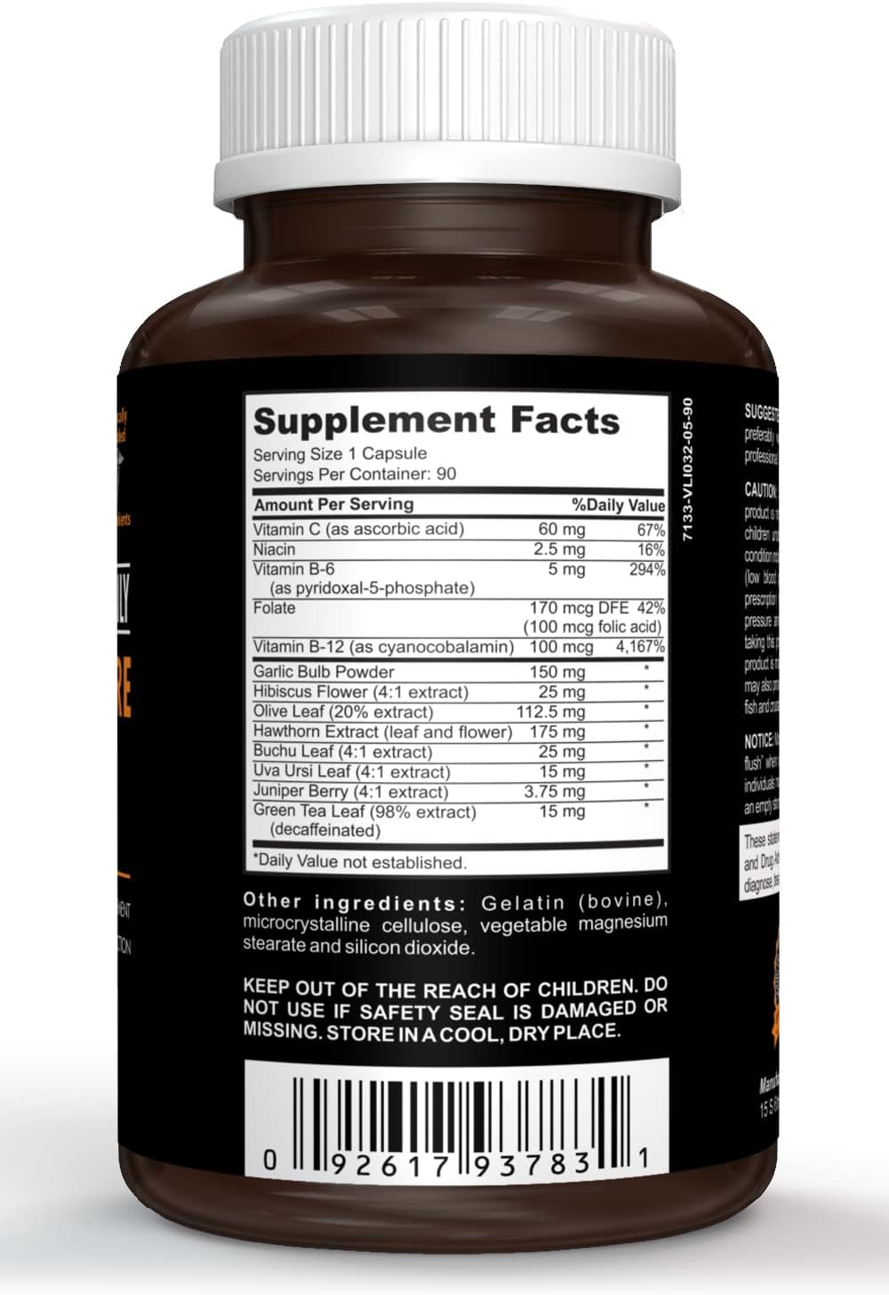 Clinical Daily Blood Pressure Support - Natural Hawthorne Berry Supplement with Folic Acid, Niacin, Garlic, and Vitamins for Heart Health - 90 Capsules