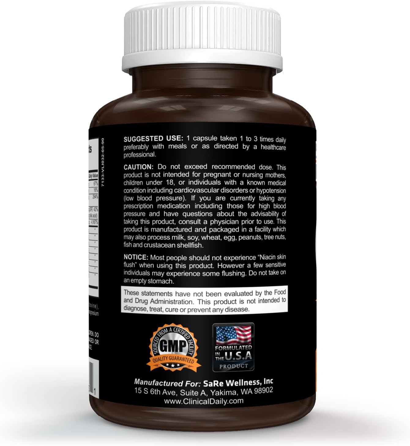 Clinical Daily Blood Pressure Support - Natural Hawthorne Berry Supplement with Folic Acid, Niacin, Garlic, and Vitamins for Heart Health - 90 Capsules