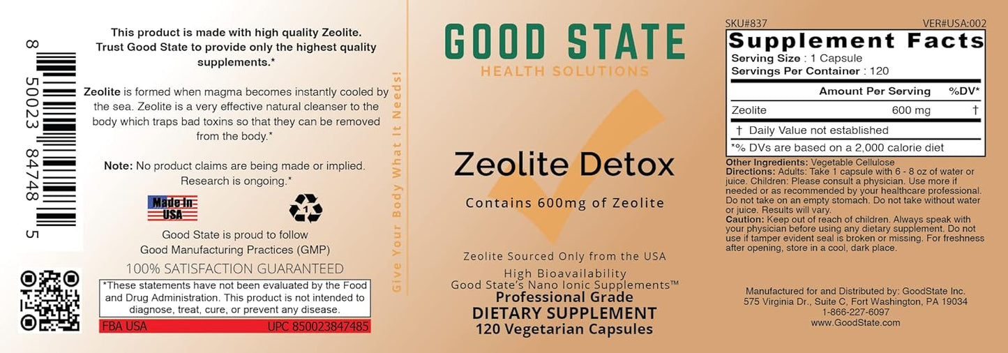 Clinoptilolite Zeolite Detox Capsules for Effective Body Cleanse - 600 mg, 120 Veggie Caps - Adults and Kids - Optimal Absorption Nano-Ionic Formula