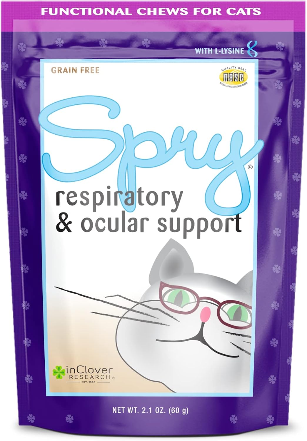 Clover Spry Cat Soft Chews with L-Lysine, Superfoods, Prebiotics - Daily Respiratory & Ocular Support for Strong Immune System - 2.1 oz (60 Count)