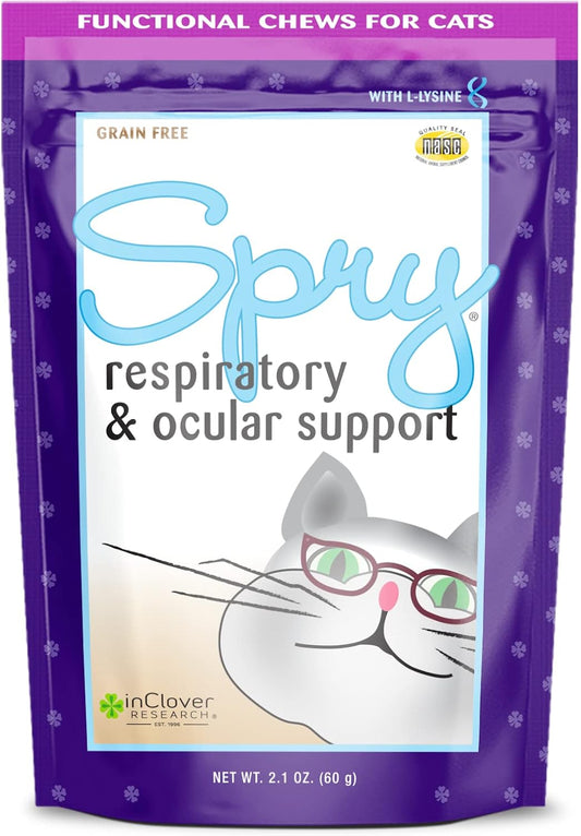 Clover Spry Cat Soft Chews with L-Lysine, Superfoods, Prebiotics - Daily Respiratory & Ocular Support for Strong Immune System - 2.1 oz (60 Count)