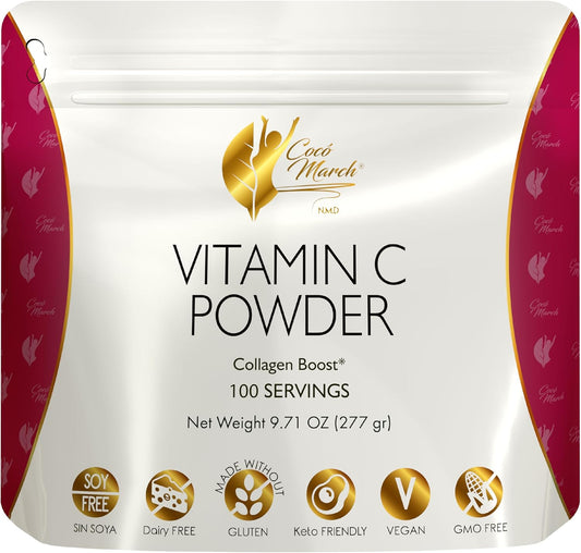 Cocó March N.M.D 1000 mg Vitamin C Powder - Collagen & Immune Support, Zinc, Bromelain, Quercetin, L-Lysine - Gluten/Dairy/Soy Free, Vegan & Keto Friendly - 10 oz.