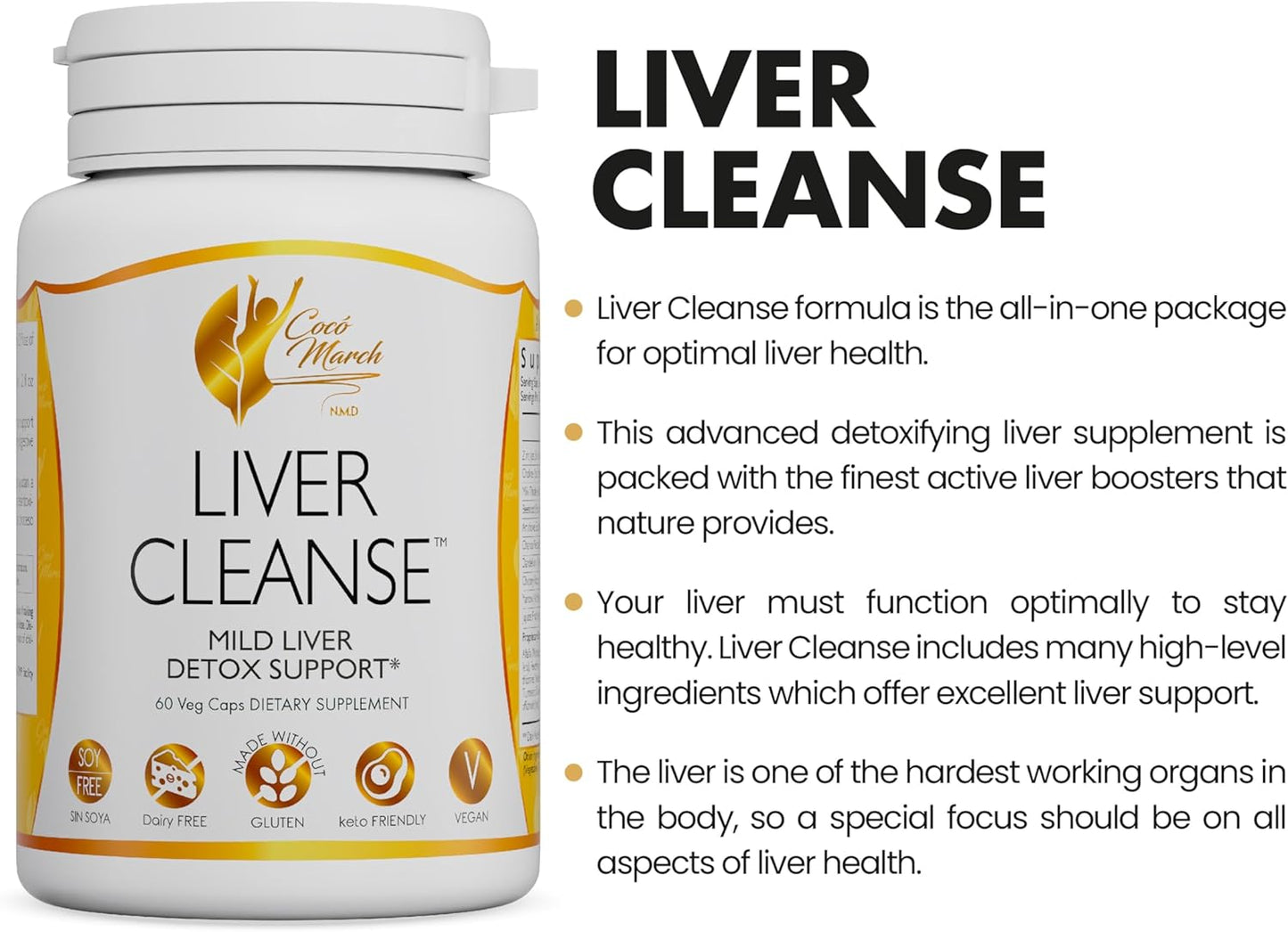 Cocó March N.M.D Liver Cleanse Capsules - Plant-Based Liver Support for Digestive Health - Gluten-Free, Soy-Free, Dairy-Free - Vegan, Keto-Friendly, 60 Capsules