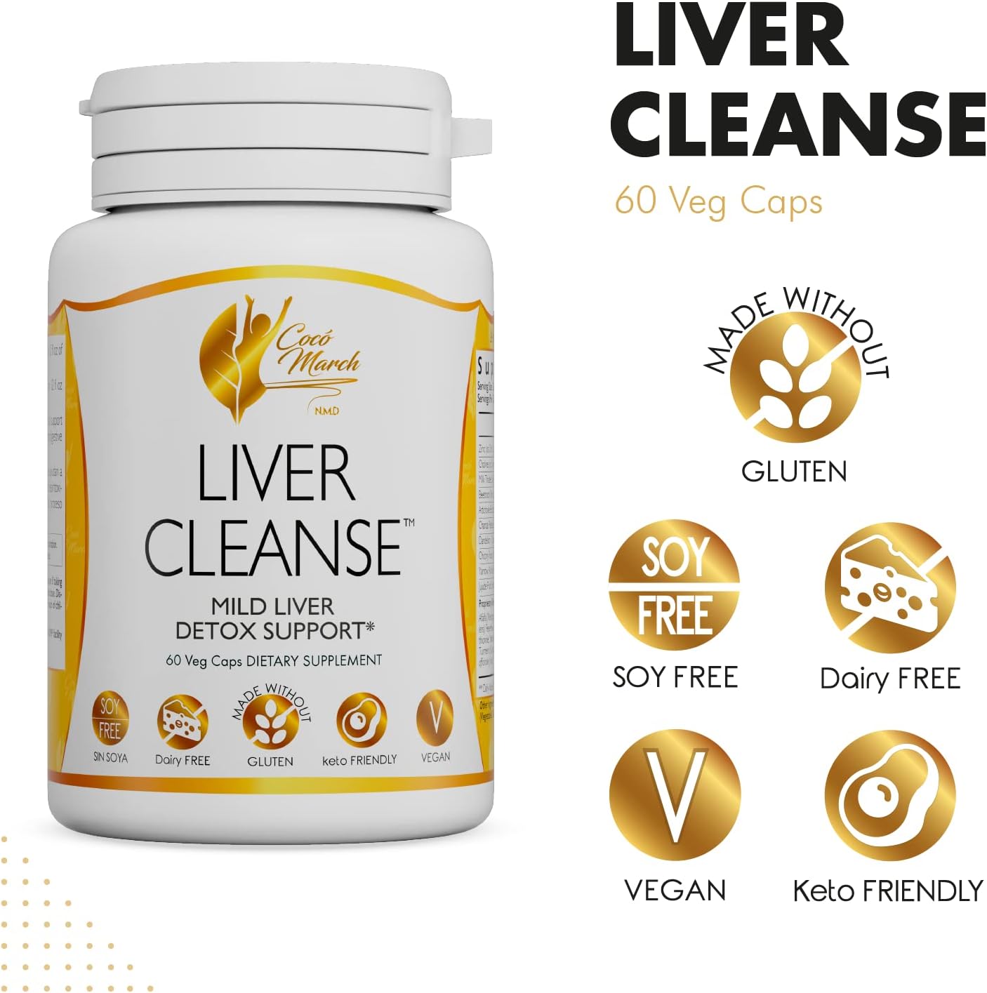 Cocó March N.M.D Liver Cleanse Capsules - Plant-Based Liver Support for Digestive Health - Gluten-Free, Soy-Free, Dairy-Free - Vegan, Keto-Friendly, 60 Capsules