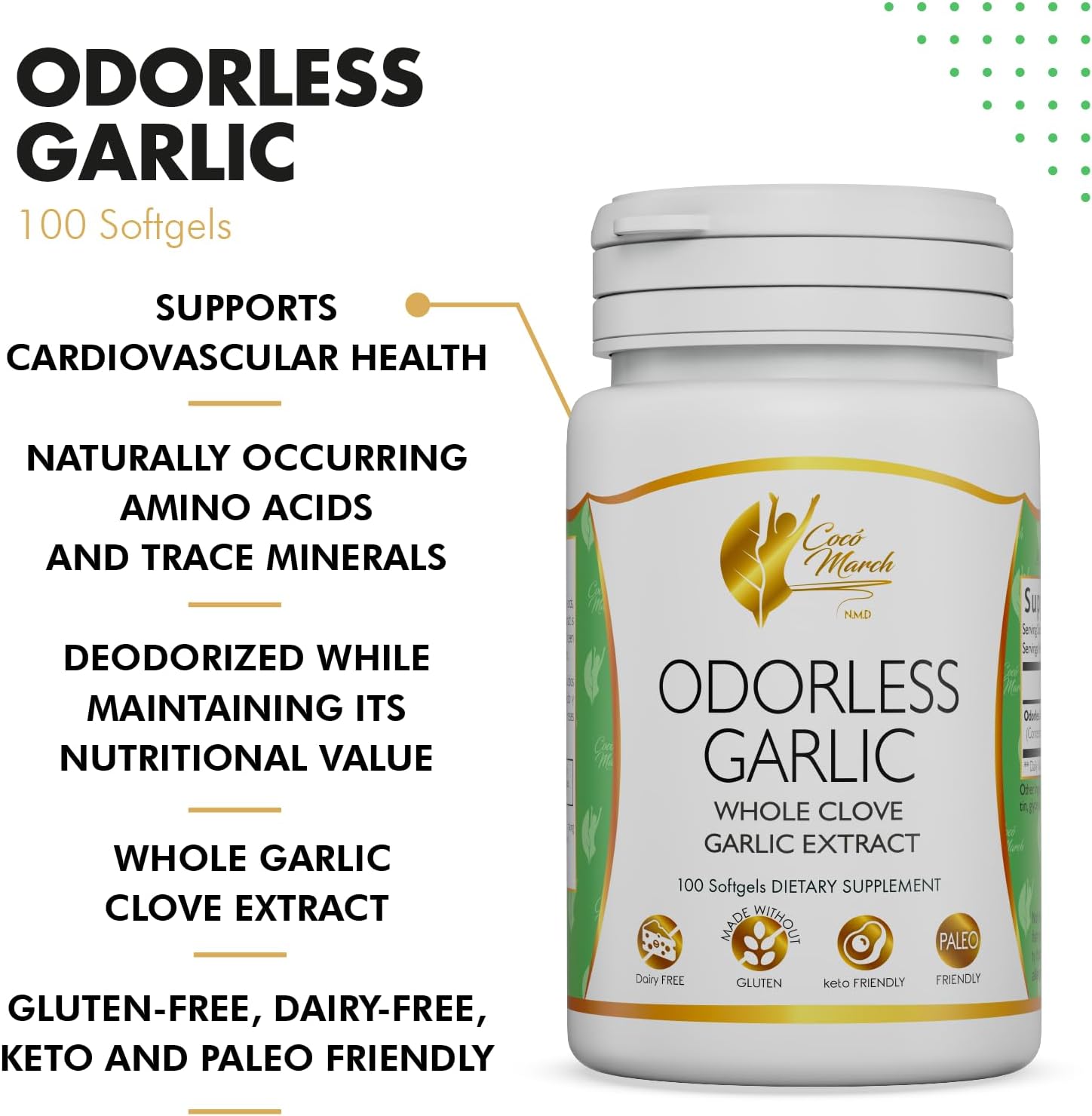 Cocó March N.M.D Odorless Garlic Oil - Immune & Microbiome Support, Gluten-Free, Dairy-Free, Paleo & Keto Friendly - 50 Servings