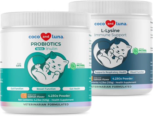 Coco and Luna Cat Supplement with Lysine, Probiotics, and Prebiotics - Boosts Immune System, Supports Eye & Bowel Health