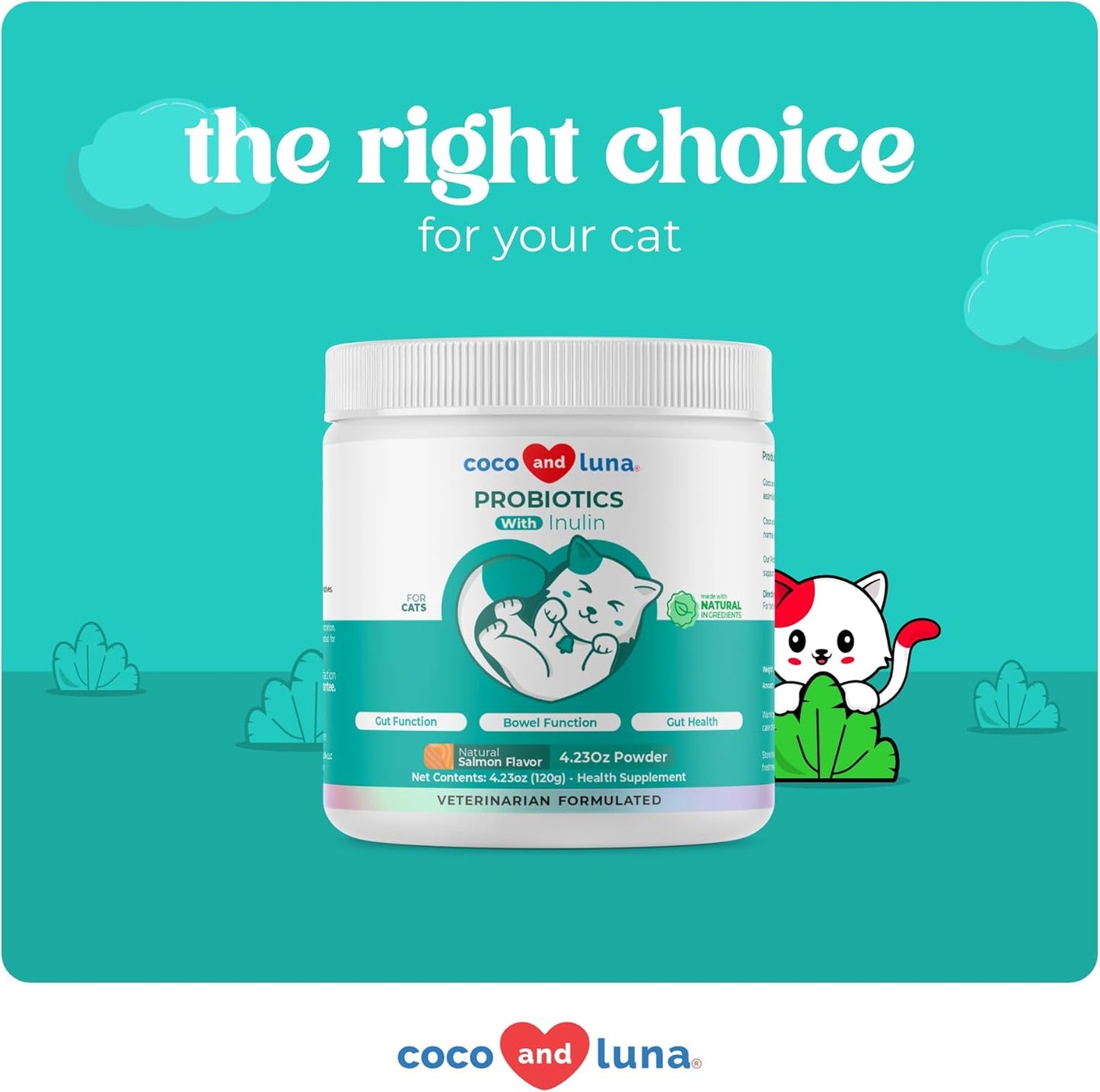 Coco and Luna Cat Supplement with Lysine, Probiotics, and Prebiotics - Boosts Immune System, Supports Eye & Bowel Health