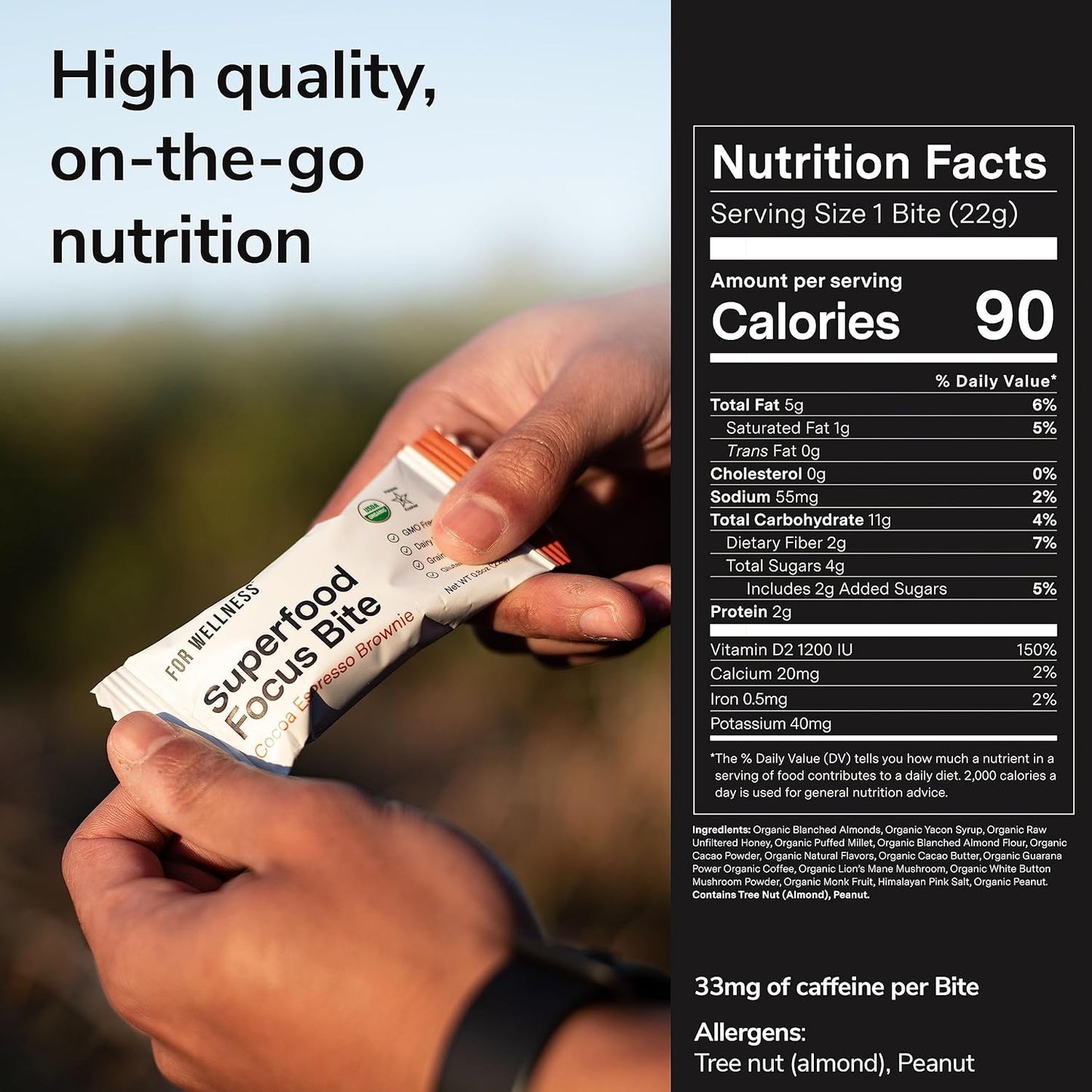 Cocoa Espresso Brownie Wellness Bites: 10 Count for Reduced Fatigue, Improved Digestion, and Brain Function Support