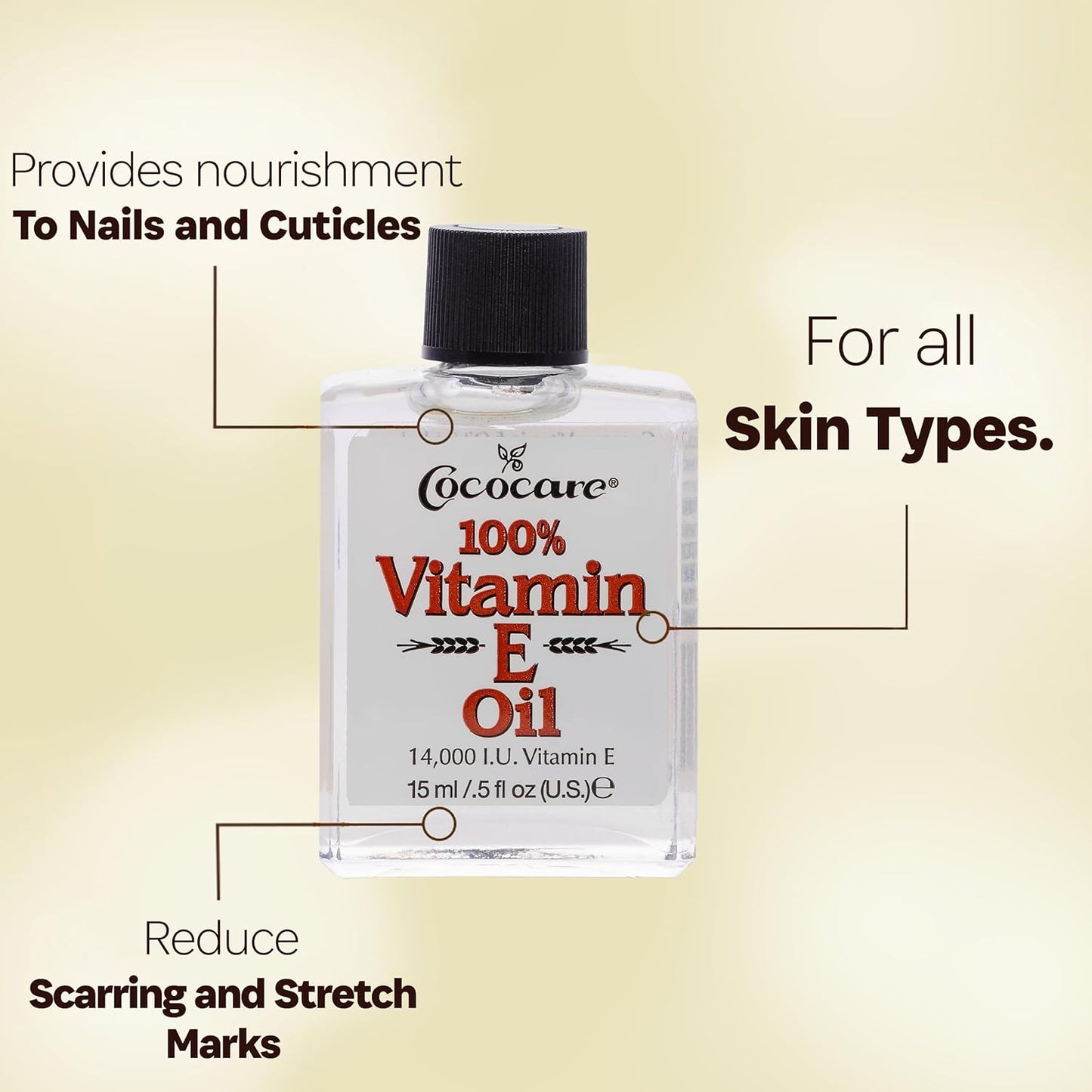 COCOCARE 100% Vitamin E Oil, 14000 I.U., 0.5 Fl Oz - Skin Moisturizer and Antioxidant for Protection