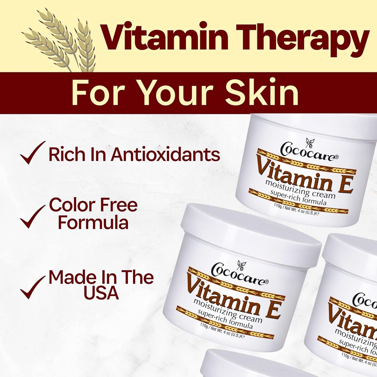Cococare Vitamin E Moisturizing Cream - High Potency 4 Oz Skin Moisturizer