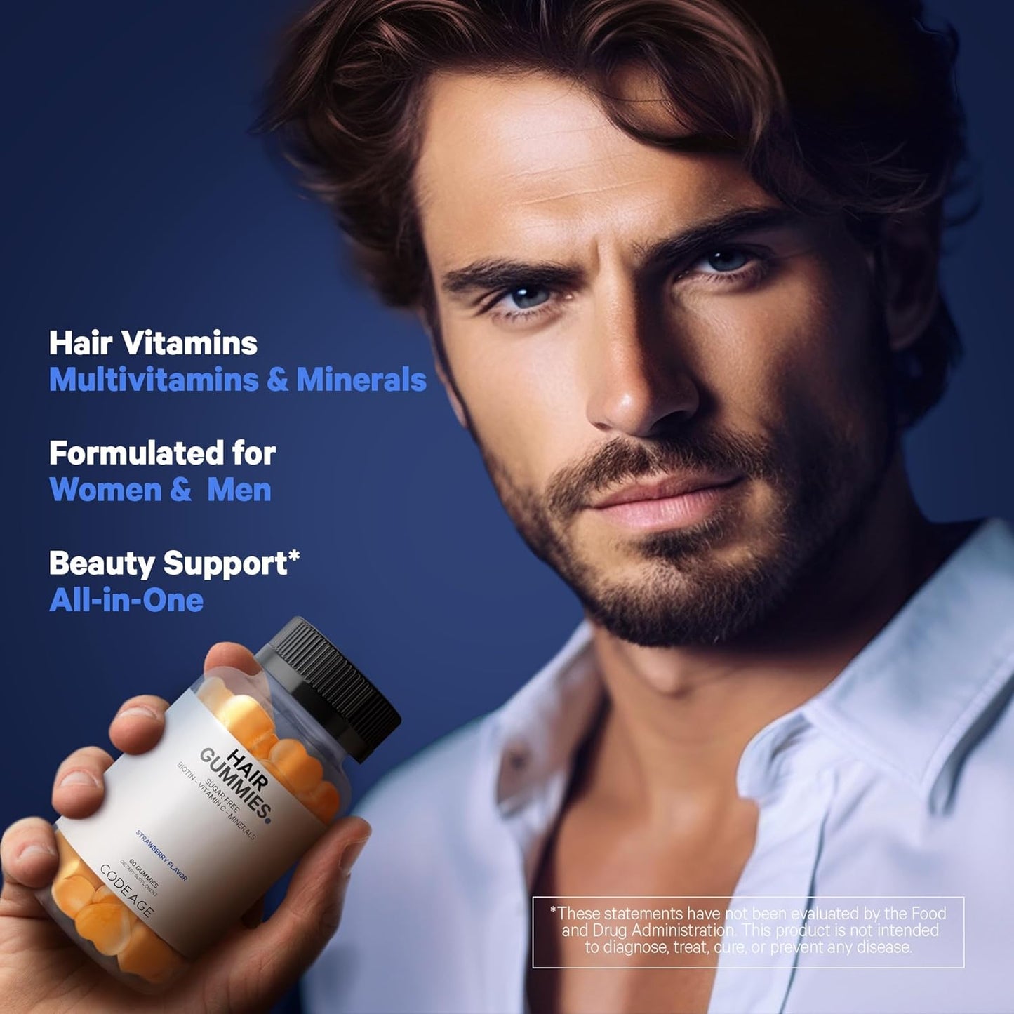 Codeage Biotin Hair Gummies 5000 mcg - Sugar Free Growth Vitamins for Men & Women with A, C, B6, B12, D3, Zinc, Inositol, Pantothenic Acid, Folic Acid - Supports Nails, Skin - Strawberry Coconut Flavor - 60 ct