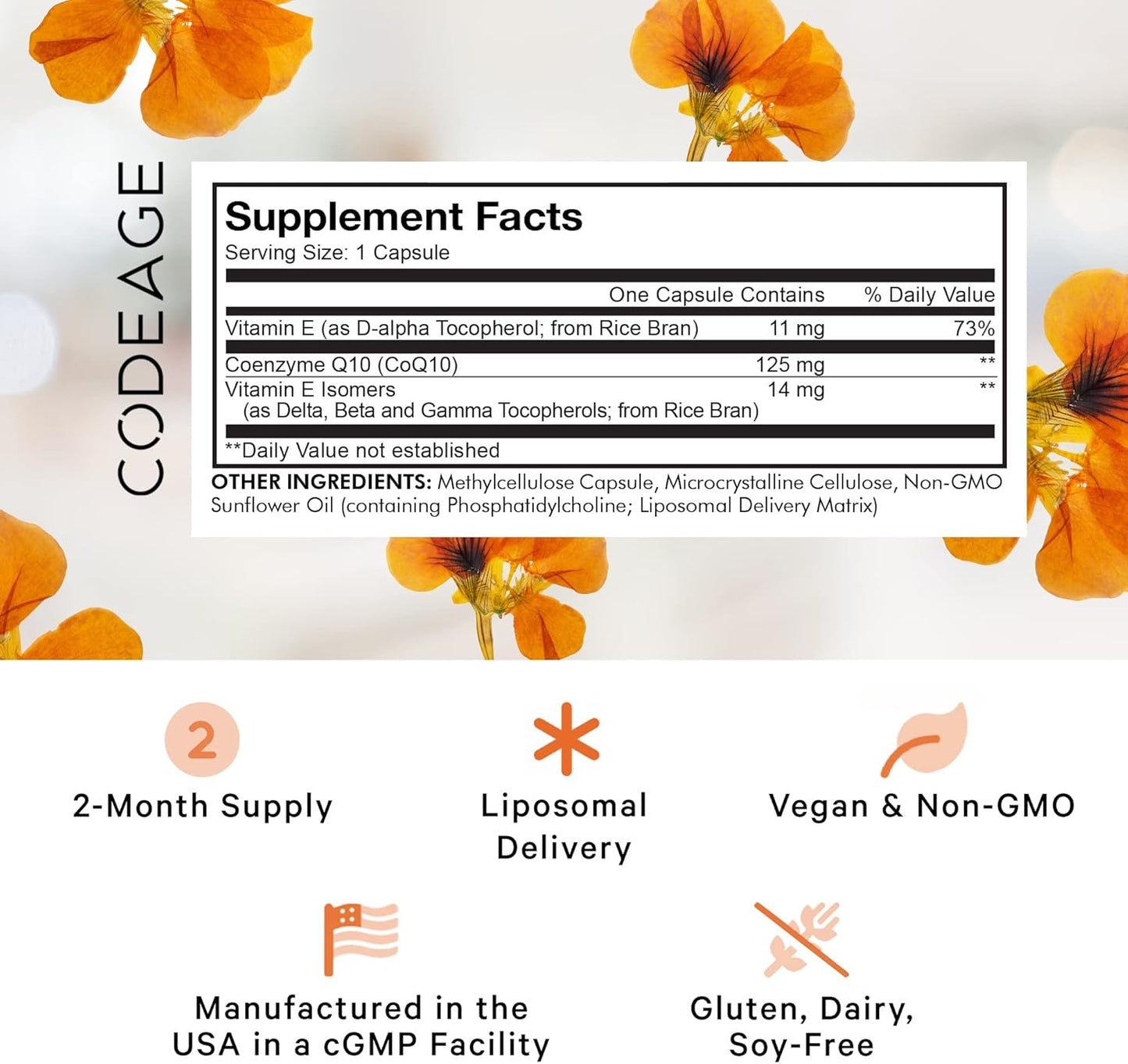 Codeage Liposomal CoQ10 Supplement with Vitamin E Isomers - 125mg Coenzyme Q10 - 60 Capsules - Vegan & Non-GMO - 2-Month Supply