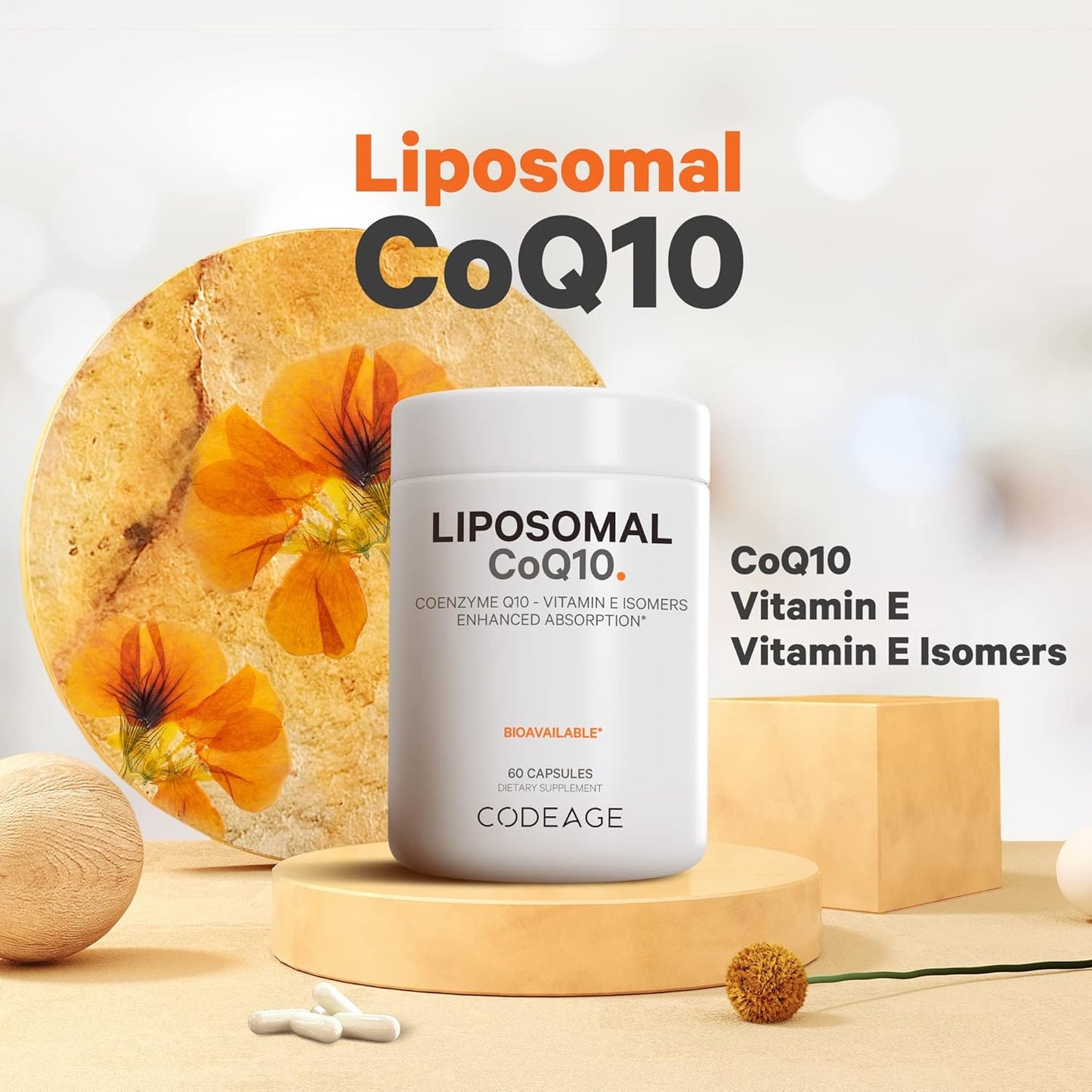 Codeage Liposomal CoQ10 Supplement with Vitamin E Isomers - 125mg Coenzyme Q10 - 60 Capsules - Vegan & Non-GMO - 2-Month Supply