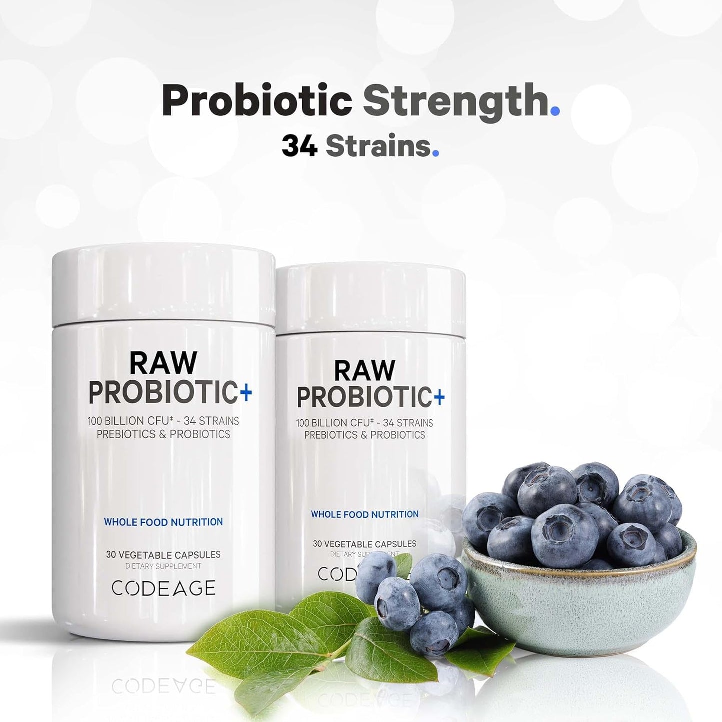 Codeage Raw Probiotic+ Supplement with 34 Probiotic Strains, 100 Billion CFUs, Digestive Enzymes, Prebiotics, Wild Kefir Culture - Non-GMO - 30 Capsules