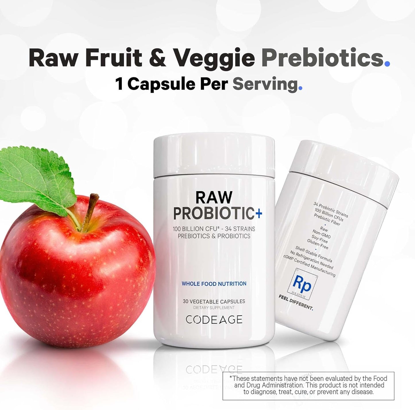 Codeage Raw Probiotic+ Supplement with 34 Probiotic Strains, 100 Billion CFUs, Digestive Enzymes, Prebiotics, Wild Kefir Culture - Non-GMO - 30 Capsules