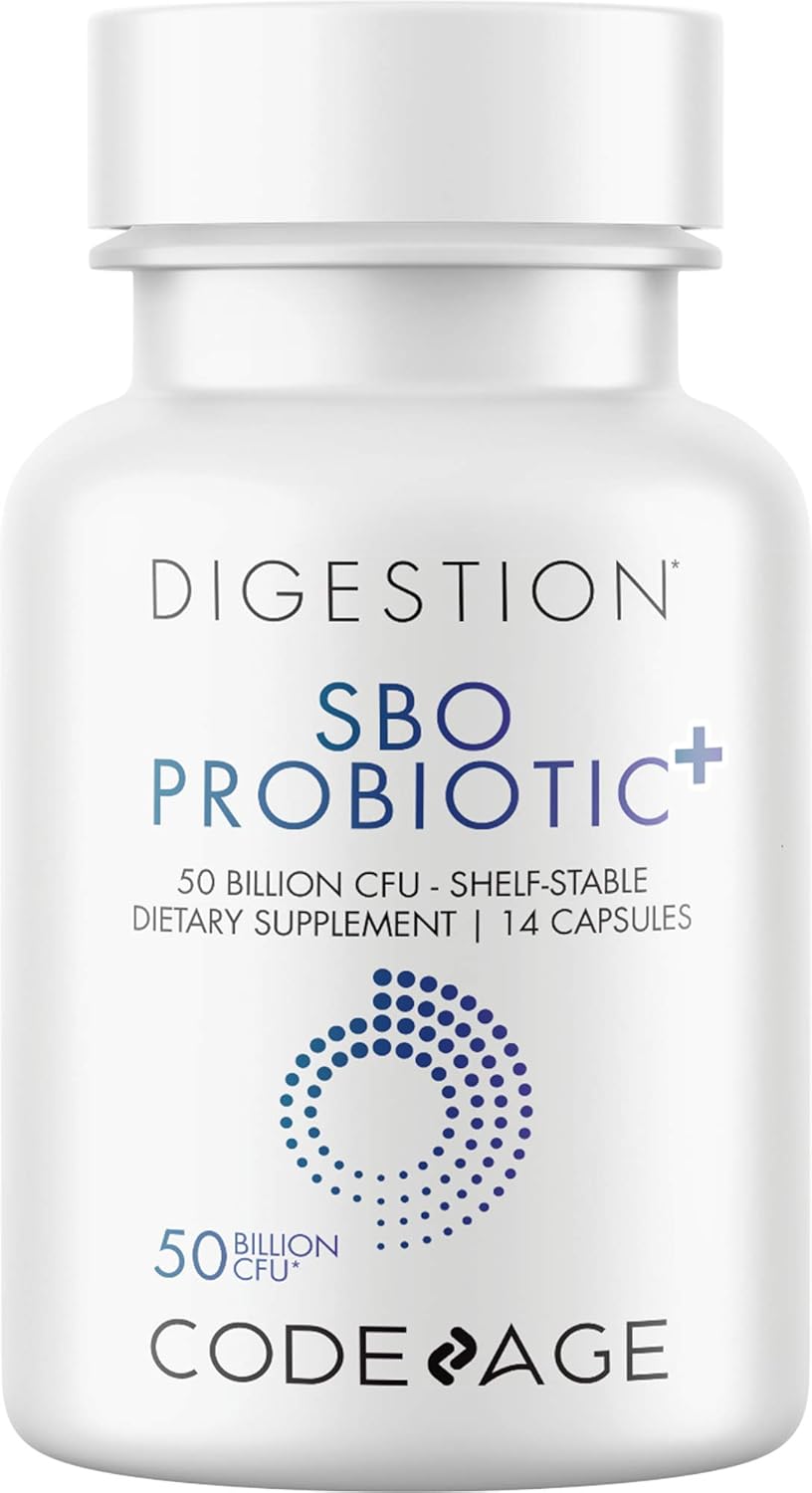 Codeage SBO Probiotics 50 Billion CFUs Travel Size Capsules - Shelf-Stable Supplement with Organic Fermented Botanicals & Prebiotics, 7-Day Formula