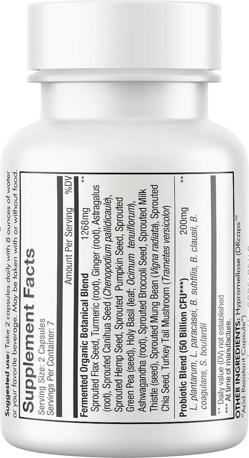 Codeage SBO Probiotics 50 Billion CFUs Travel Size Capsules - Shelf-Stable Supplement with Organic Fermented Botanicals & Prebiotics, 7-Day Formula