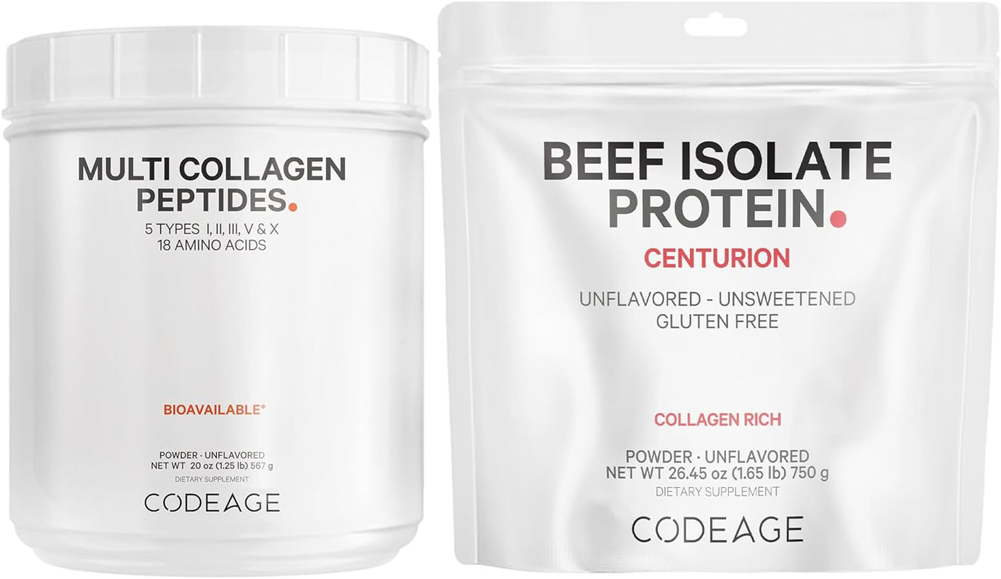 Codeage Ultimate Muscle & Recovery Bundle: Collagen Peptides Powder + Beef Protein Supplement