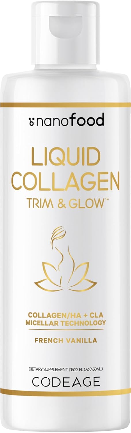 Codeage Vanilla Liquid Collagen Supplement with CLA, Hyaluronic Acid, Vitamin E - Beauty Trim & Glow Peptides - 15.22 fl oz