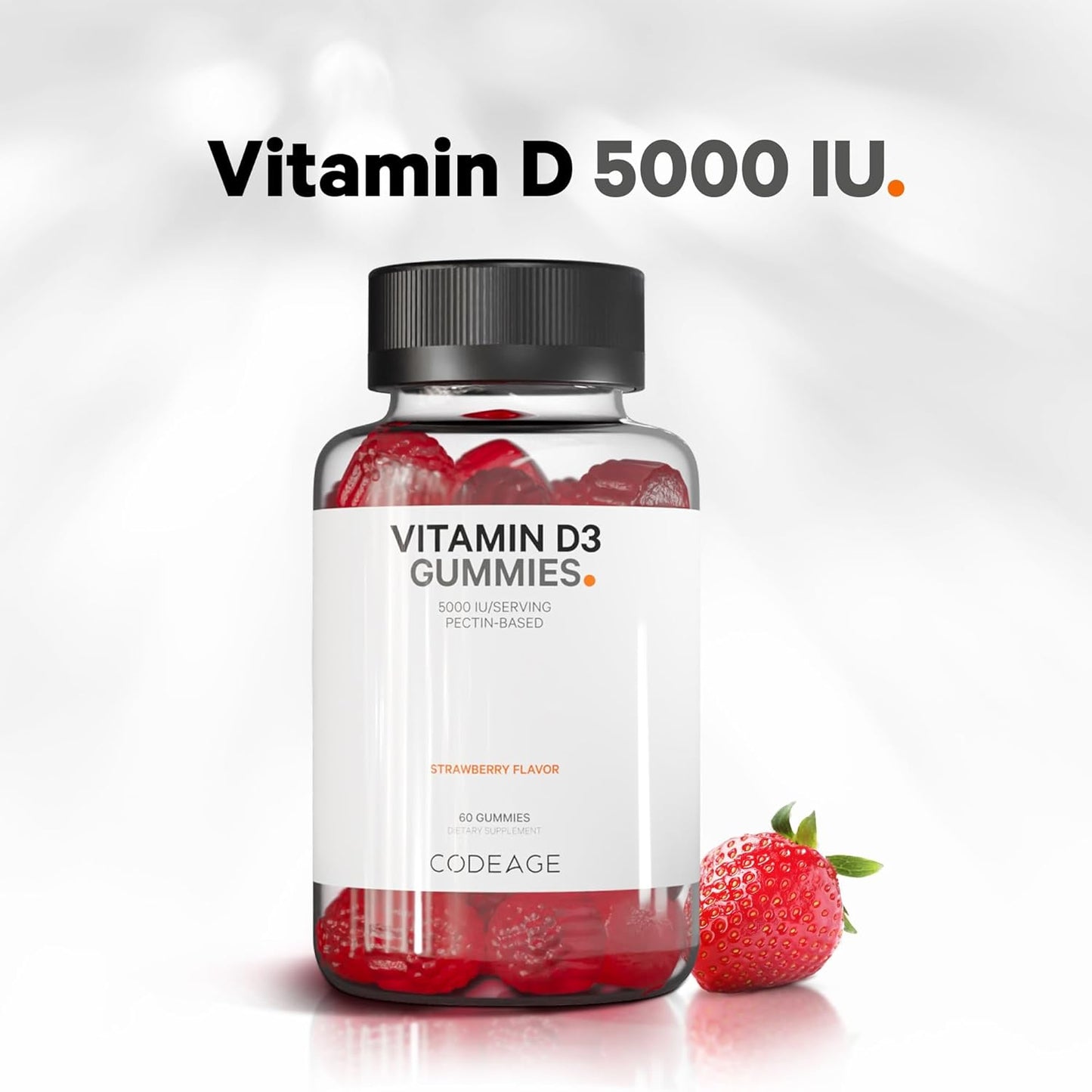 Codeage Vitamin D3 Gummies - High Potency Vitamin D3 Gummy Vitamins - 2-Month Supply - Strawberry Flavor - 60 Gummies