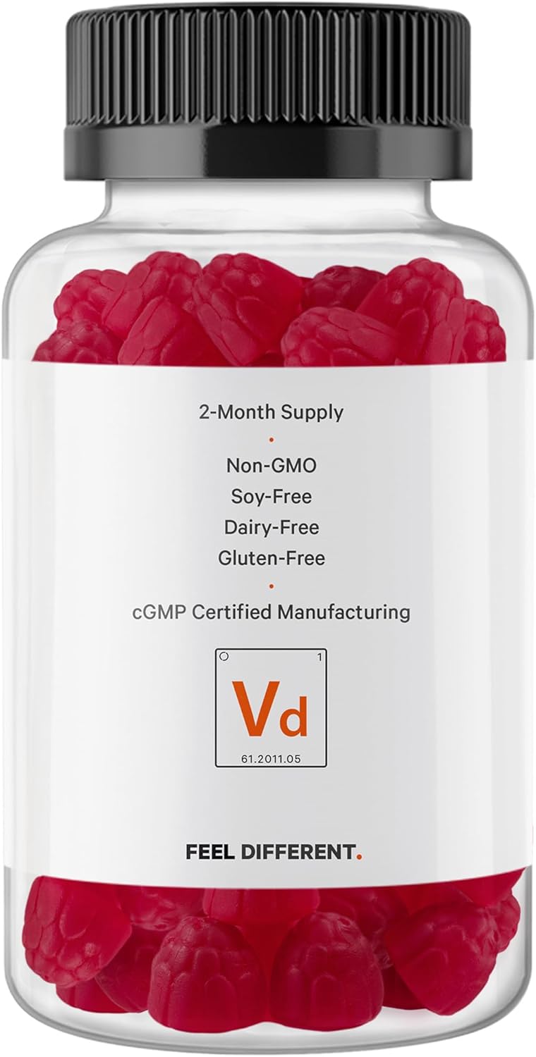 Codeage Vitamin D3 Gummies - High Potency Vitamin D3 Gummy Vitamins - 2-Month Supply - Strawberry Flavor - 60 Gummies
