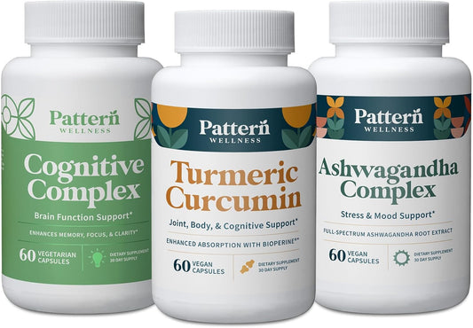 Cognitive Health Bundle: Cognitive Complex, Turmeric Curcumin, Ashwagandha - Brain Function Support - 3 Pack, All-Natural Plant-Based Formulas