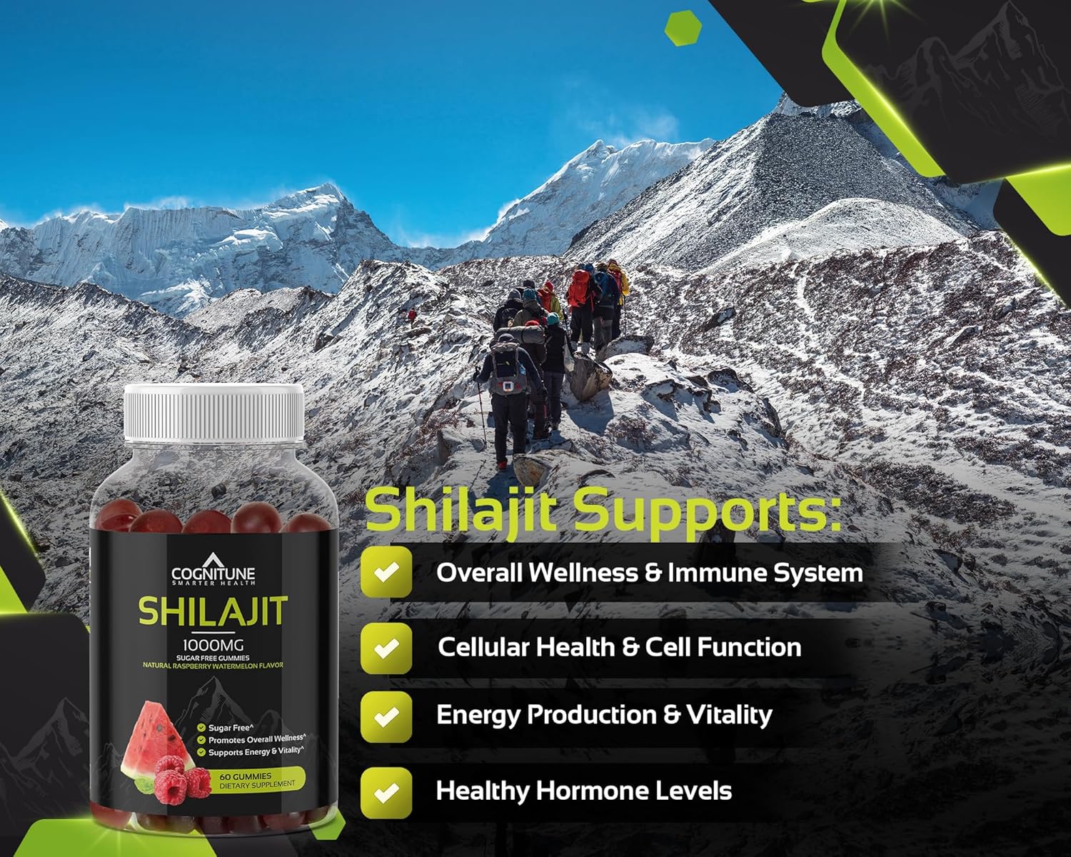 CogniTune Shilajit Gummies - 1,000mg Pure Shilajit Supplement, Natural Raspberry Watermelon Flavor, Mineral-Rich, Energy Boost & Wellness