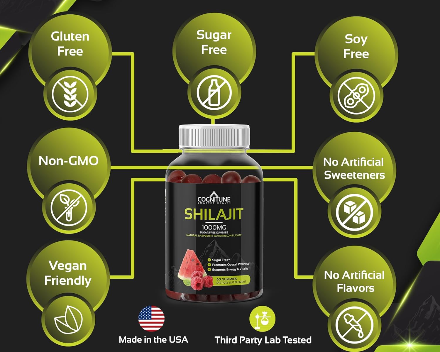 CogniTune Shilajit Gummies - 1,000mg Pure Shilajit Supplement, Natural Raspberry Watermelon Flavor, Mineral-Rich, Energy Boost & Wellness