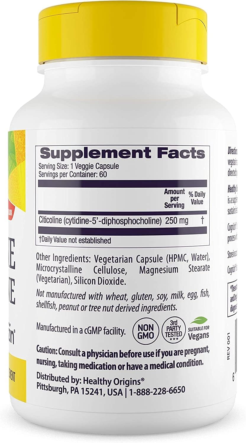 Cognizin Citicoline 250mg Brain Supplement for Memory - Non-GMO, Vegan & Gluten-Free - 60 Veggie Capsules - BoostGo Australia