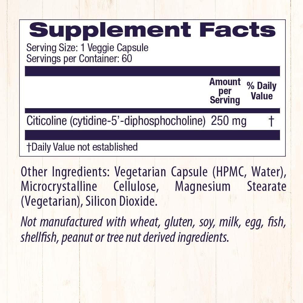 Cognizin Citicoline 250mg Brain Supplement for Memory - Non-GMO, Vegan & Gluten-Free - 60 Veggie Capsules - BoostGo Australia