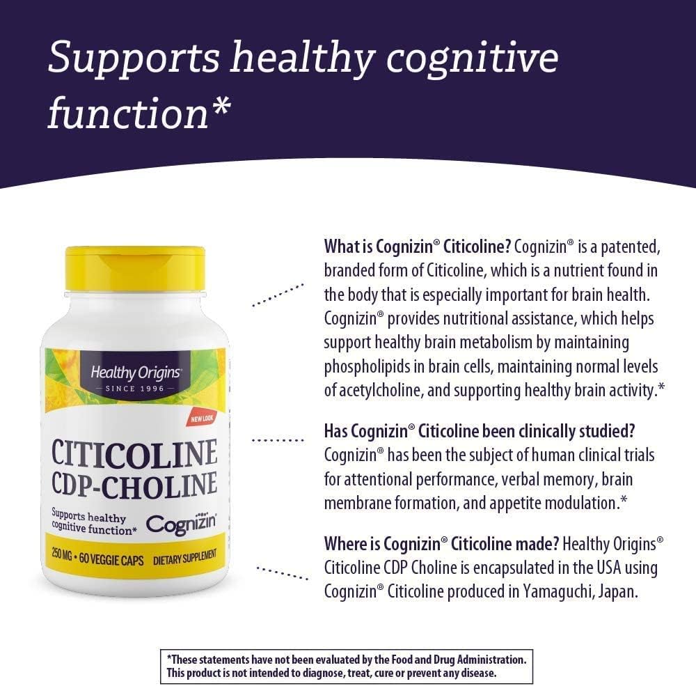 Cognizin Citicoline 250mg Brain Supplement for Memory - Non-GMO, Vegan & Gluten-Free - 60 Veggie Capsules - BoostGo Australia