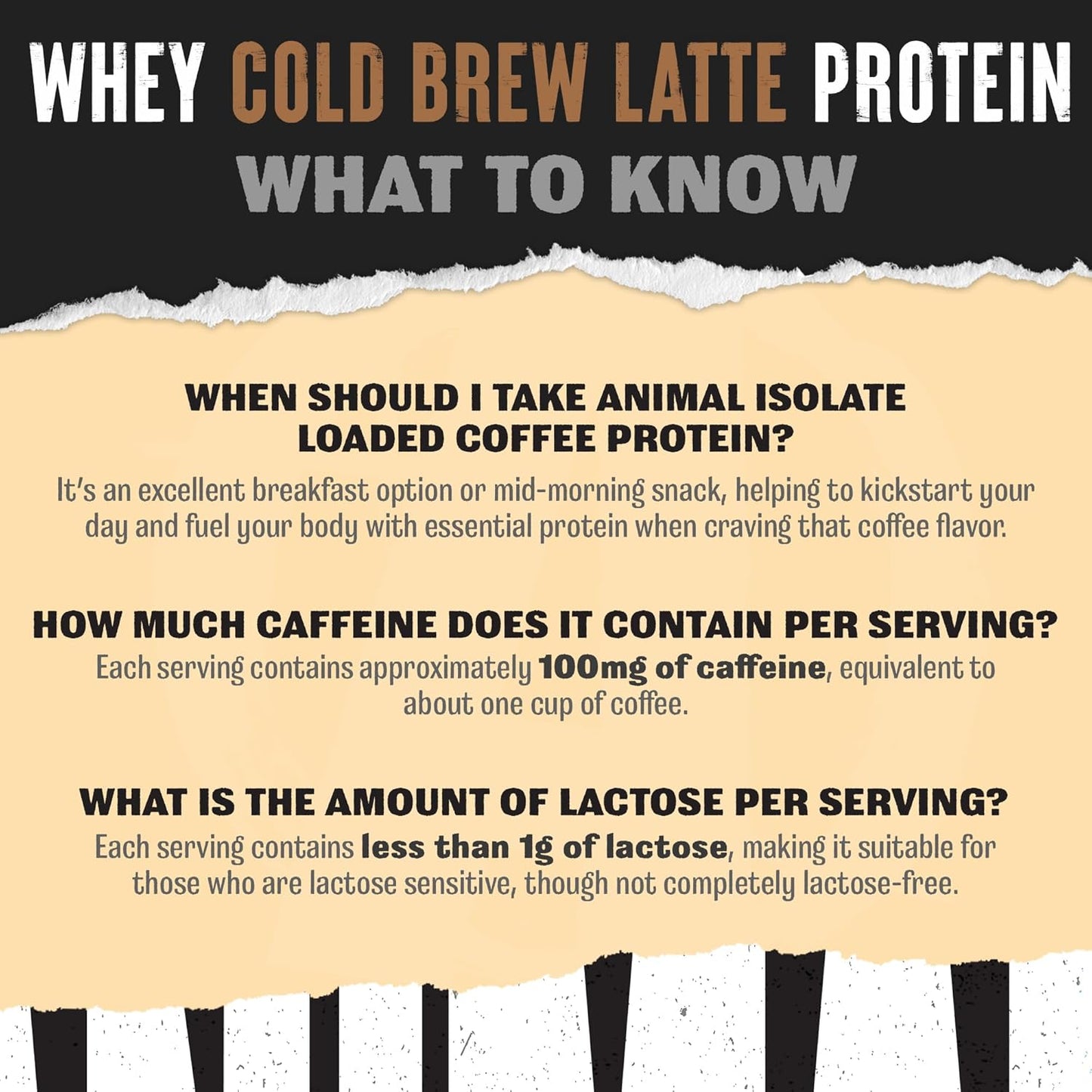 Cold Brew Latte Animal Whey Protein Coffee Powder - 22g Protein, 100mg Caffeine, BCAAs, Digestive Enzymes - Pre & Post Workout Muscle Builder Recovery for Men & Women - 1 lb