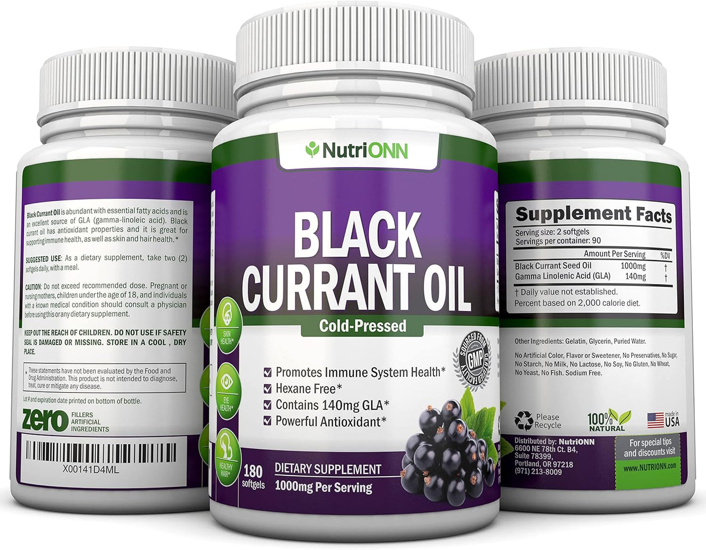 Cold-Pressed Black Currant Oil Softgels - 1000mg - 180ct - Hexane Free - Rich in GLA - Hormonal Balance - Immune, Hair & Skin Support - BoostGo Australia