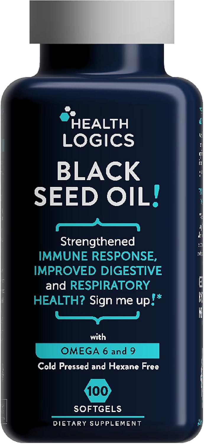 Cold Pressed Black Seed Oil Capsules, High in Omega 6 & 9 EFAs, 100 Soft Gels from Nigella Sativa by Health Logics