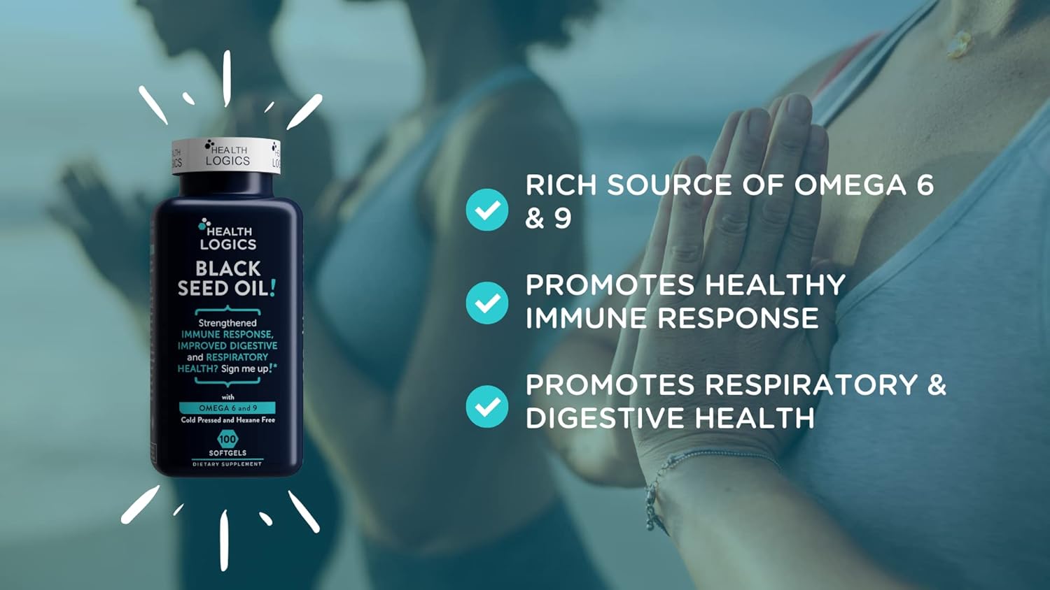 Cold Pressed Black Seed Oil Capsules, High in Omega 6 & 9 EFAs, 100 Soft Gels from Nigella Sativa by Health Logics