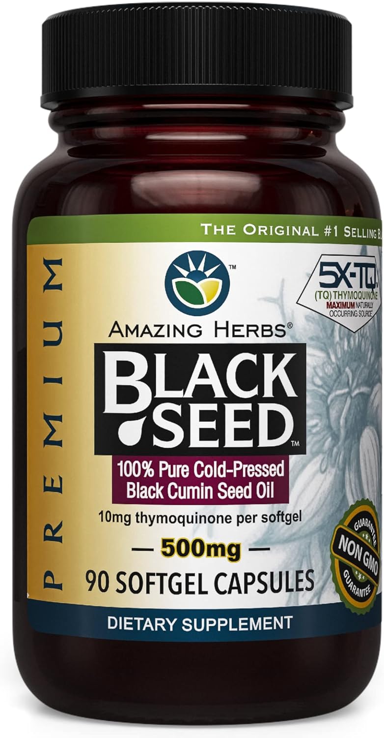 Cold-Pressed Black Seed Oil Softgels - 500mg, 90 Count - Amazing Herbs