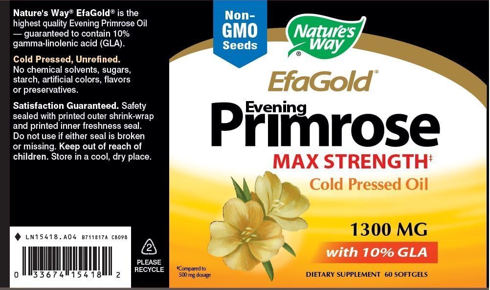 Cold Pressed Evening Primrose Oil Softgels - 120mg GLA per Serving - 60 Count