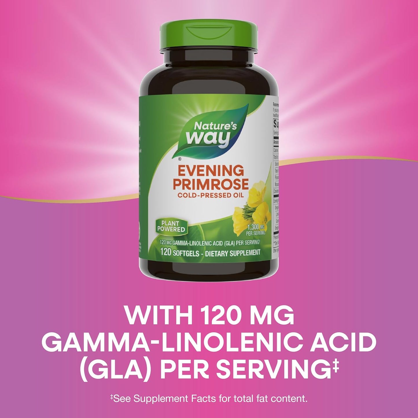 Cold Pressed Evening Primrose Oil Softgels, 120mg GLA, 120 Count - Nature's Way