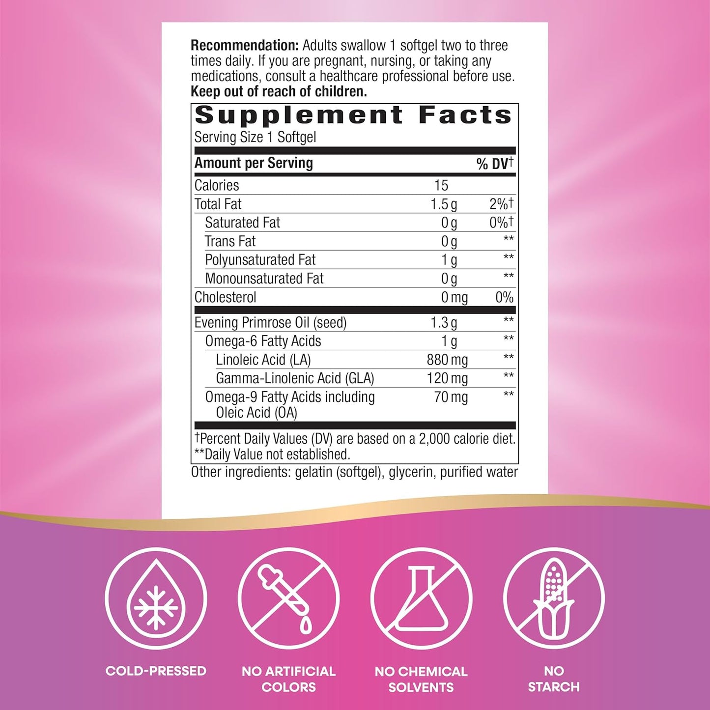 Cold Pressed Evening Primrose Oil Softgels, 120mg GLA, 120 Count - Nature's Way
