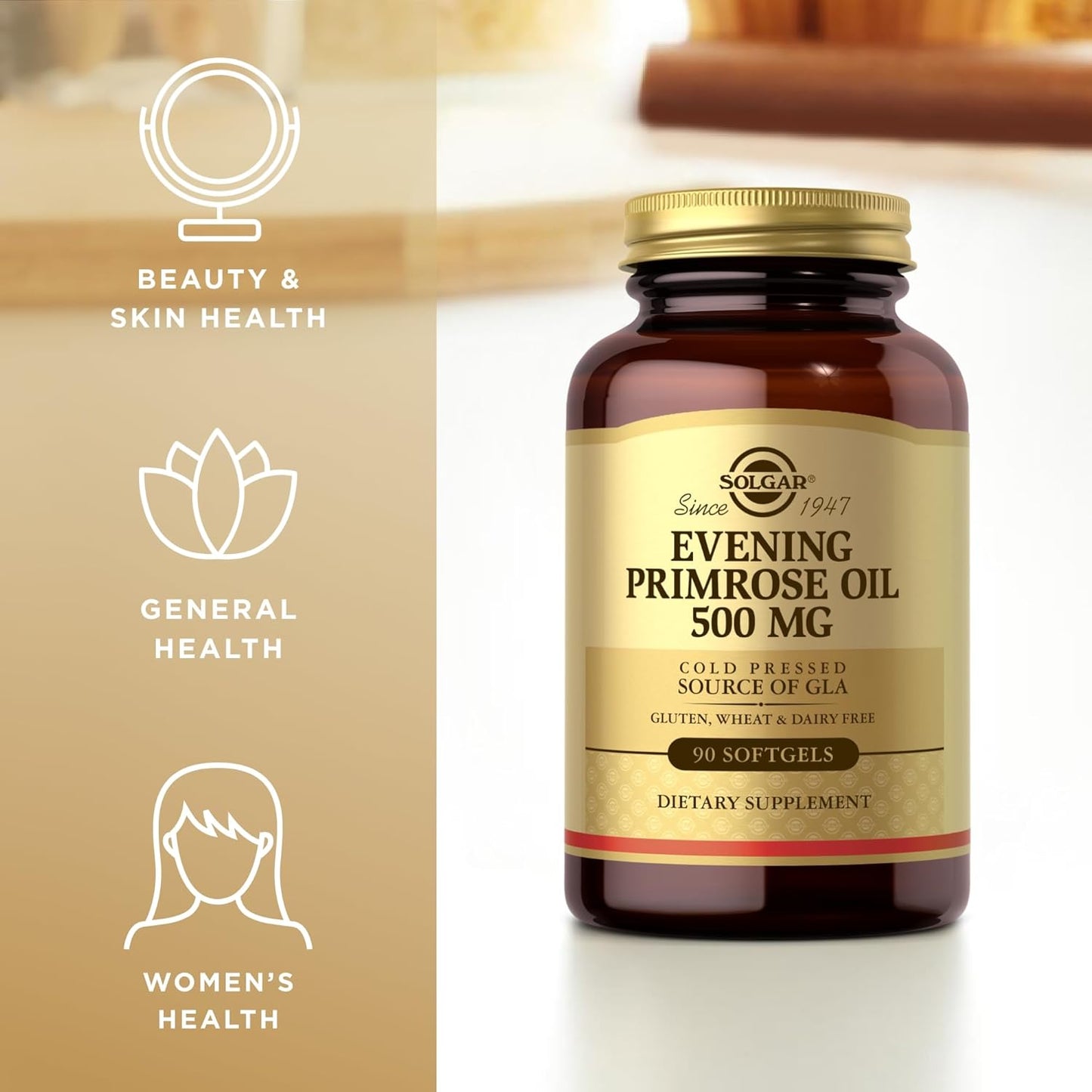 Cold Pressed Evening Primrose Oil Softgels 500mg - 90 Servings, Source of GLA - Gluten Free, Dairy Free by SOLGAR