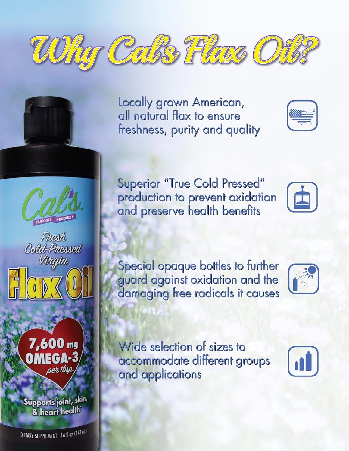 Cold-Pressed Flaxseed Oil Liquid Supplement - 16 oz Bottle - High Omega-3 Fatty Acids for Joint, Skin, and Heart Health