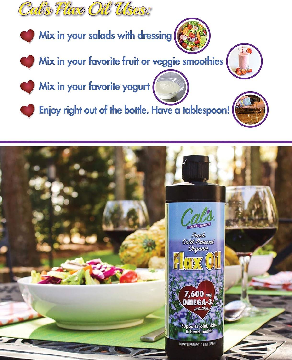 Cold-Pressed Flaxseed Oil Liquid Supplement - 16 oz Bottle - High Omega-3 Fatty Acids for Joint, Skin, and Heart Health