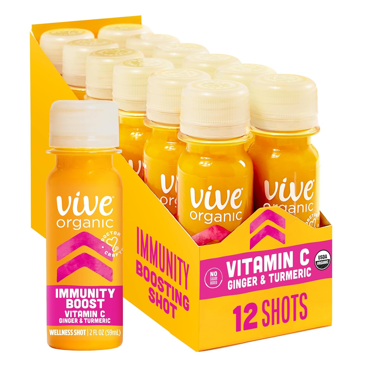 Cold-Pressed Turmeric and Ginger Immune Support Shot with Vitamin C - Vegan, Gluten Free, 2 Fl Oz (Pack of 12)