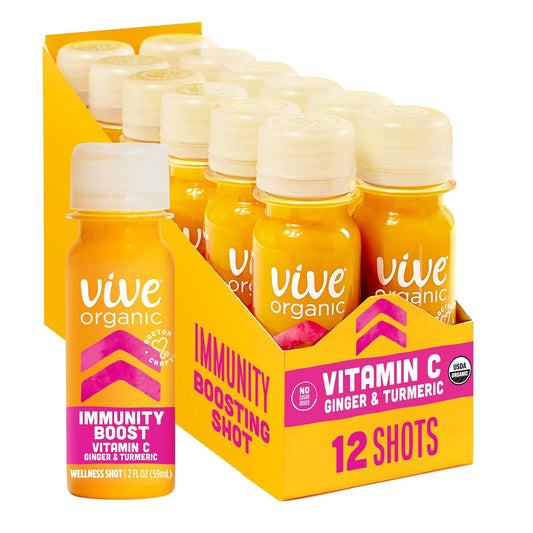 Cold-Pressed Turmeric and Ginger Immune Support Shot with Vitamin C - Vegan, Gluten Free, 2 Fl Oz (Pack of 12)