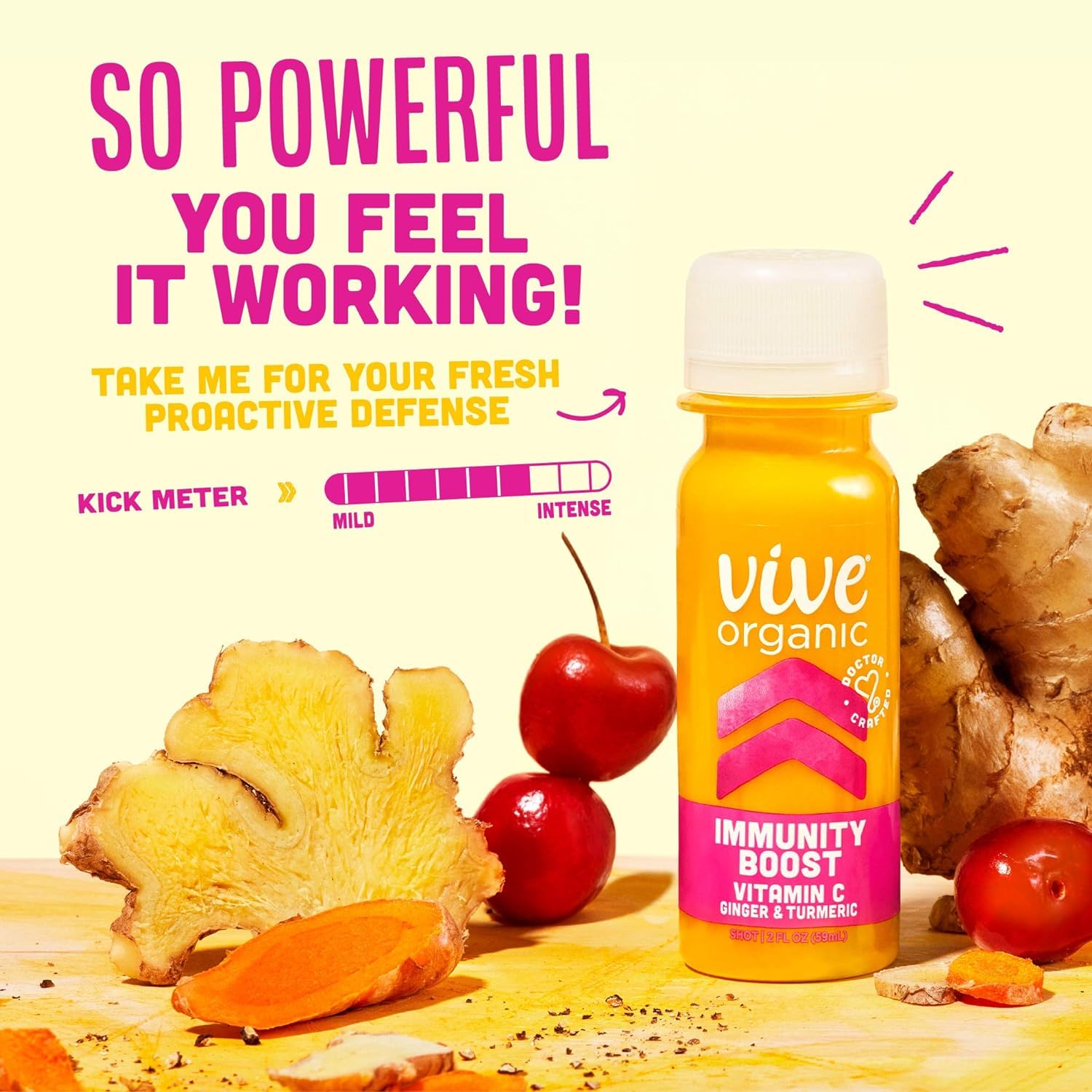 Cold-Pressed Turmeric and Ginger Immune Support Shot with Vitamin C - Vegan, Gluten Free, 2 Fl Oz (Pack of 12)