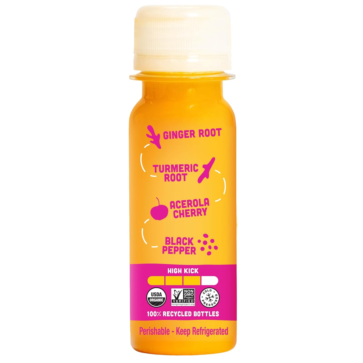 Cold-Pressed Turmeric and Ginger Immune Support Shot with Vitamin C - Vegan, Gluten Free, 2 Fl Oz (Pack of 12)