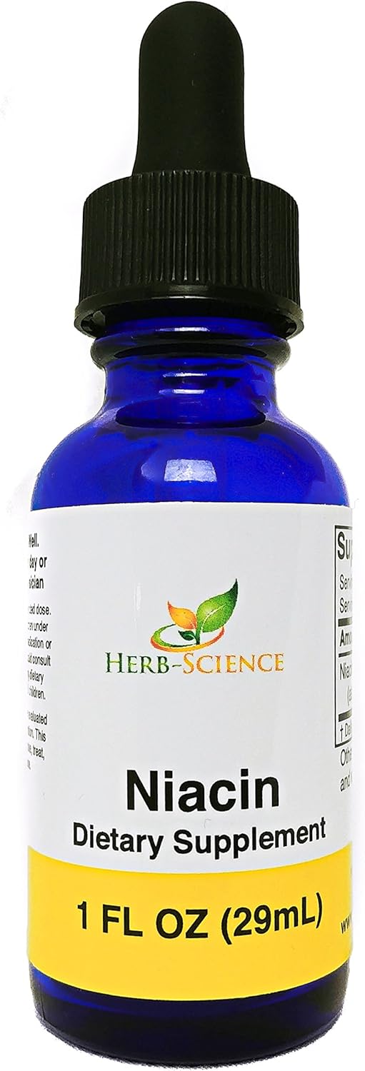 Cold Processed Herb-Science Liquid Vitamin B3 Drops for Tongue & Skin Health, Vegan Niacin Supplement - Quality Tested, Non-Alcoholic - 1 Fl. Oz