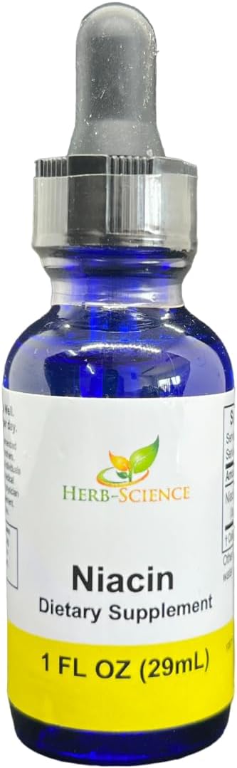 Cold Processed Herb-Science Liquid Vitamin B3 Drops for Tongue & Skin Health, Vegan Niacin Supplement - Quality Tested, Non-Alcoholic - 1 Fl. Oz
