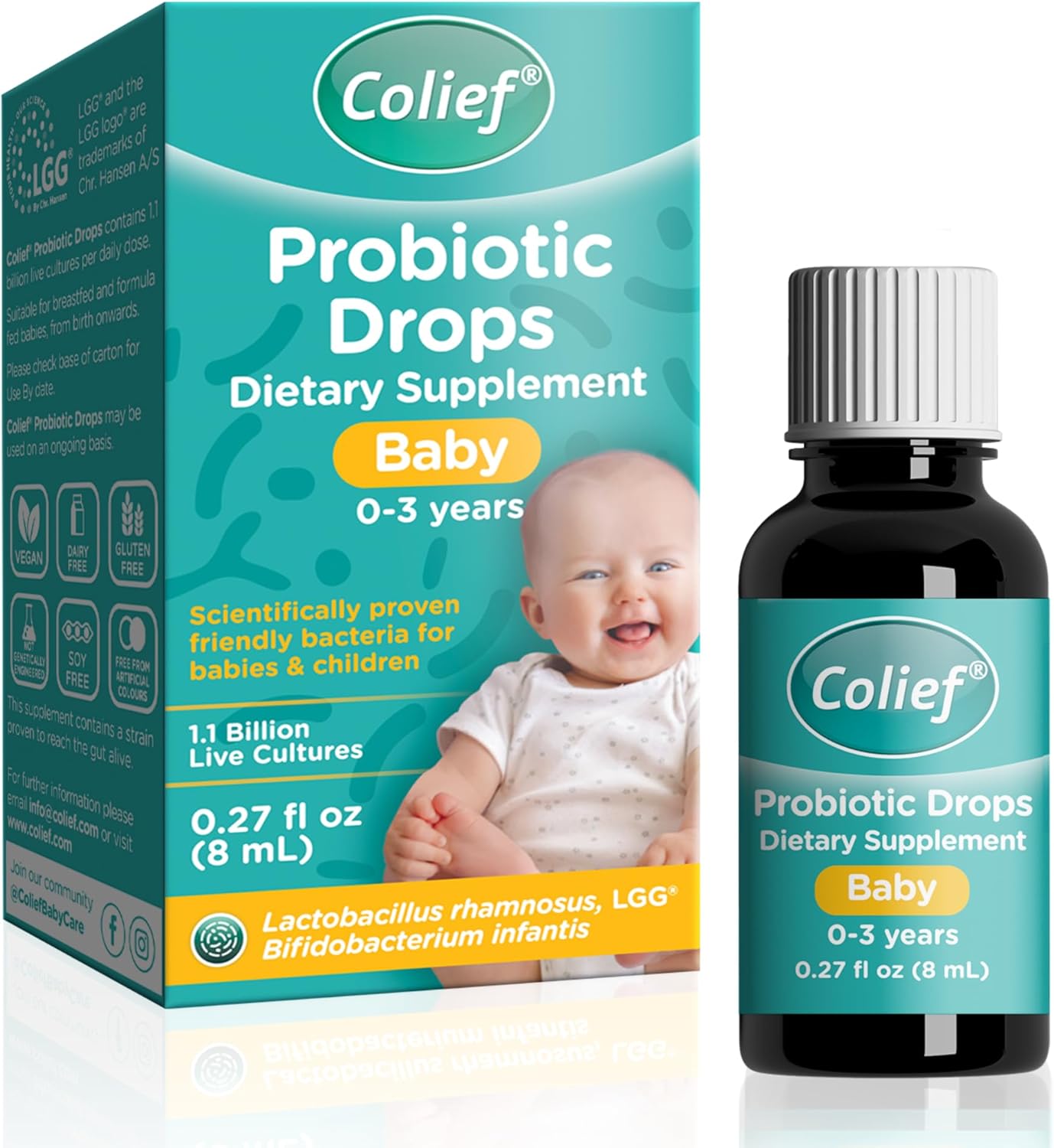 Colief Baby Probiotic Drops | 1.1 Billion Live Cultures | Lactobacillus Rhamnosus & Bifidobacterium Infantis | Birth-Safe | Scientifically Proven | 0.27 Fl Oz